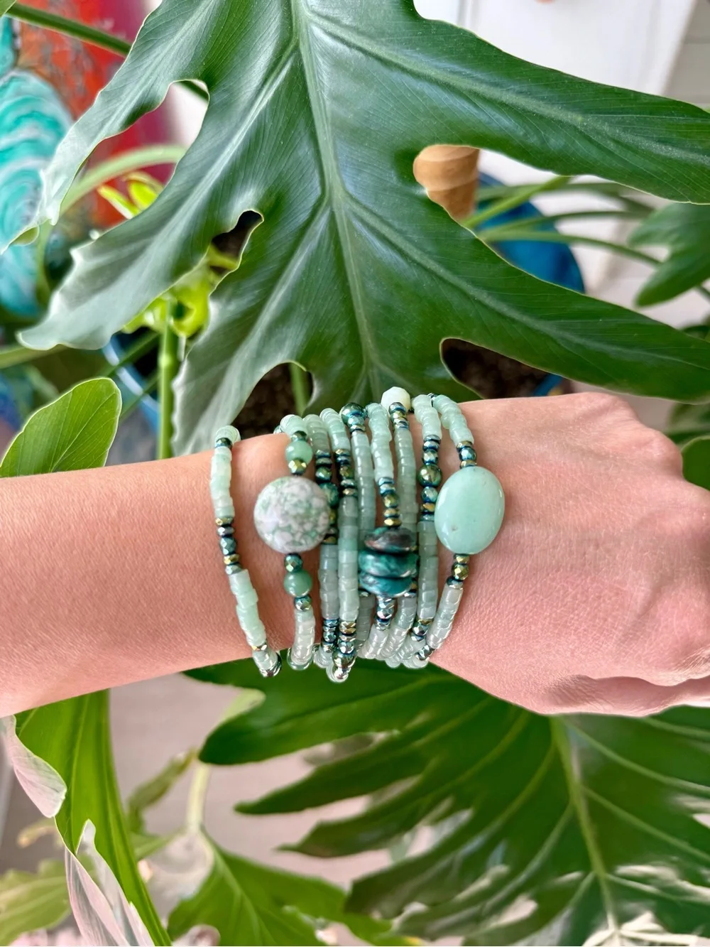 Green Aventurine - Hematite - Serpentine bracelet (one)